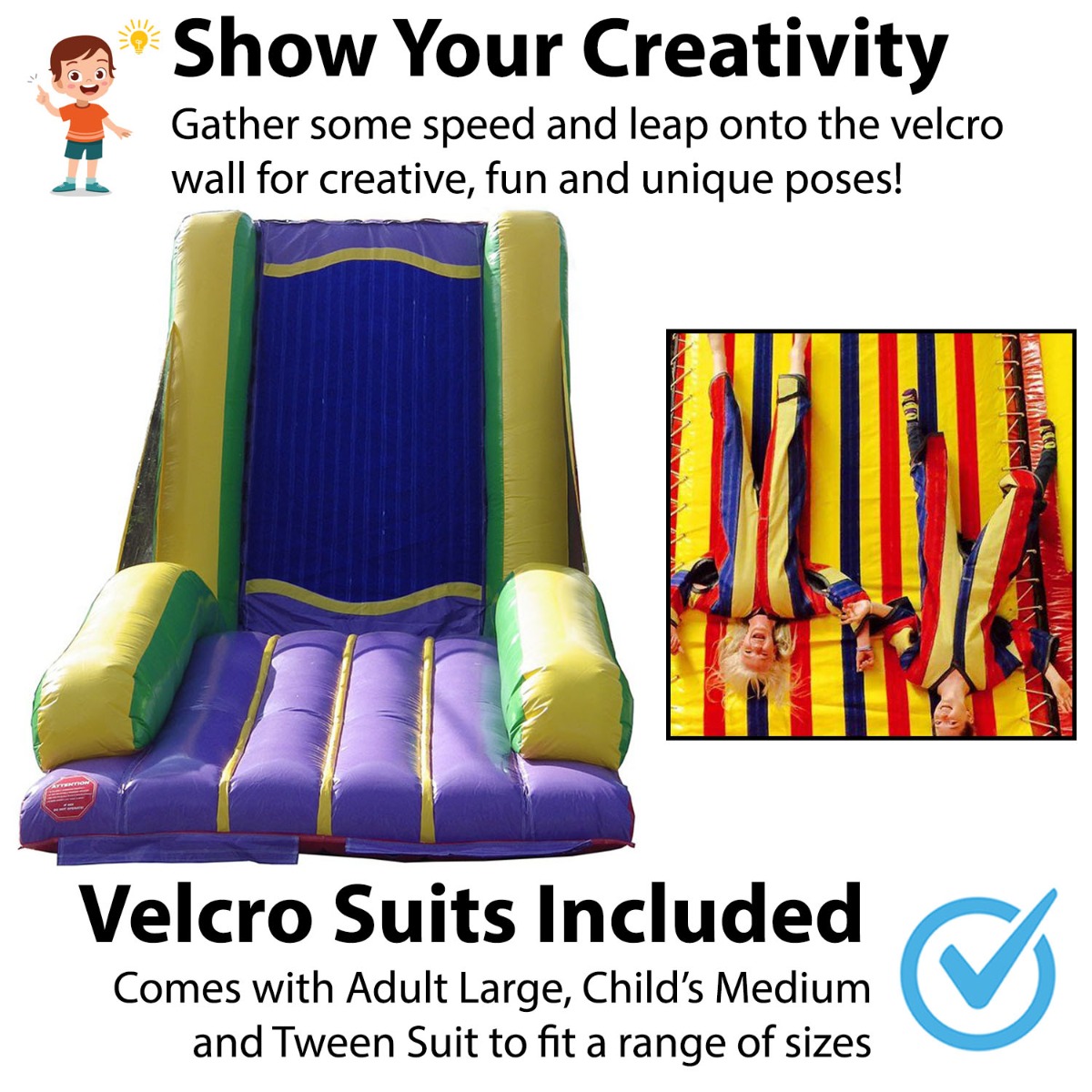 TentandTable Commercial Interactive Inflatable Velcro Wall with Sticky Suits